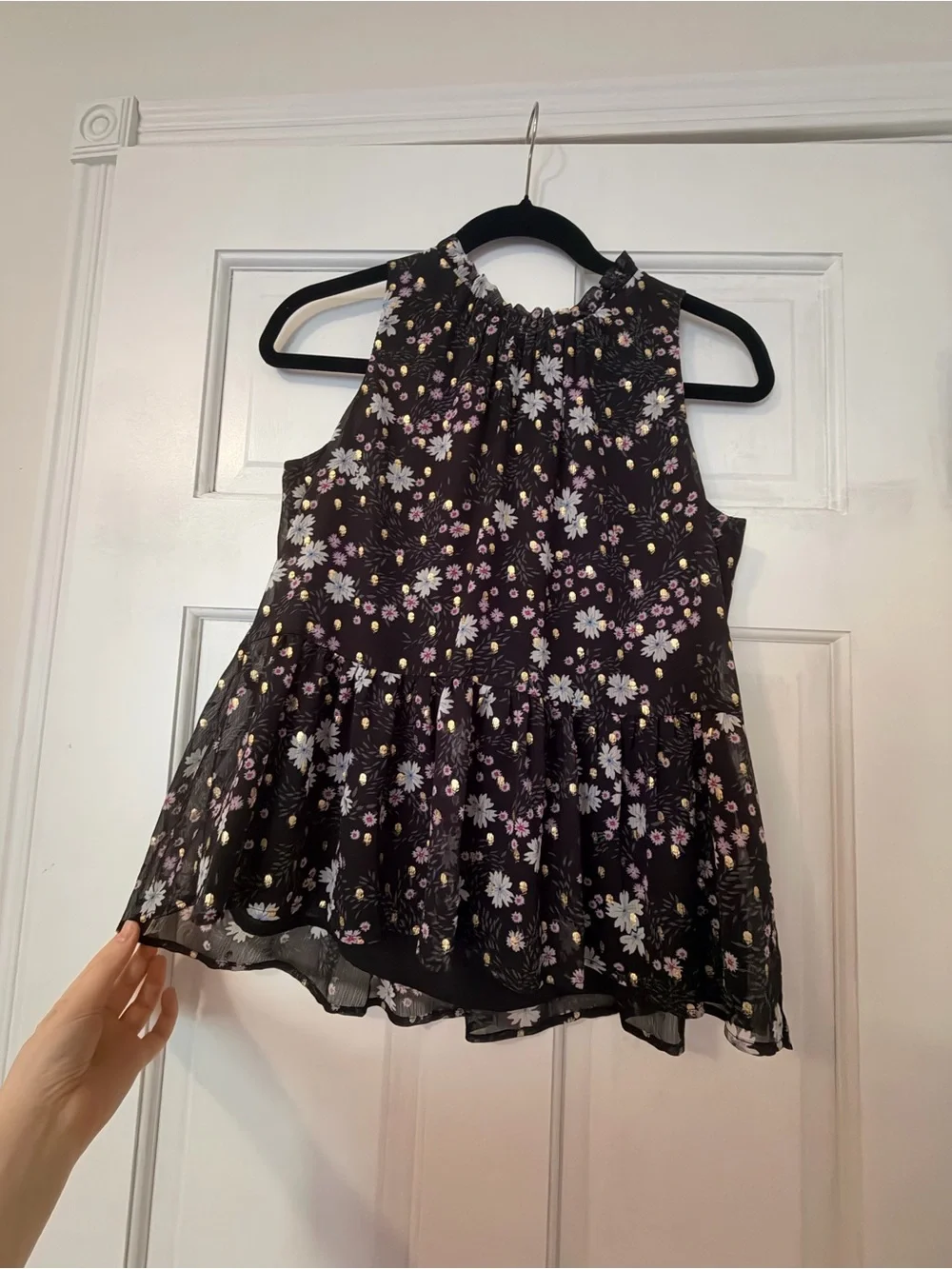 LOFT Black Floral Peplum Tank